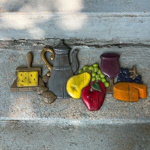 Vintage Midwest kitchen metal decor tea kettle fruit wine cheese